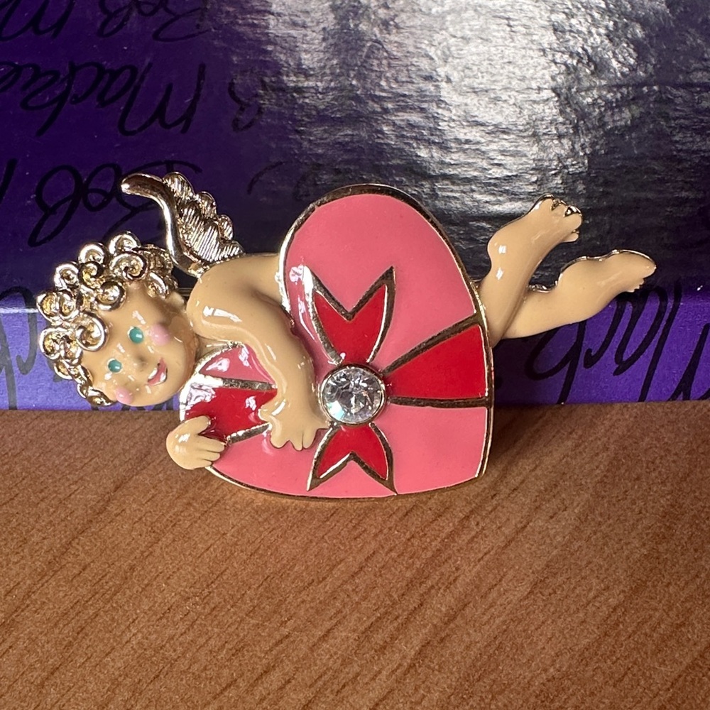 Bob Mackie Pink and Gold Angel Heart Brooch